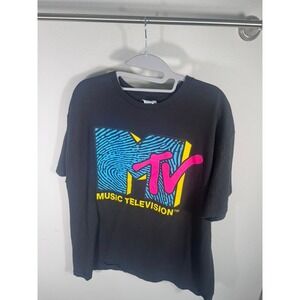 MTV Music Television Graphic T-Shirt Black Delta Pro Weight Mens XL Retro Logo